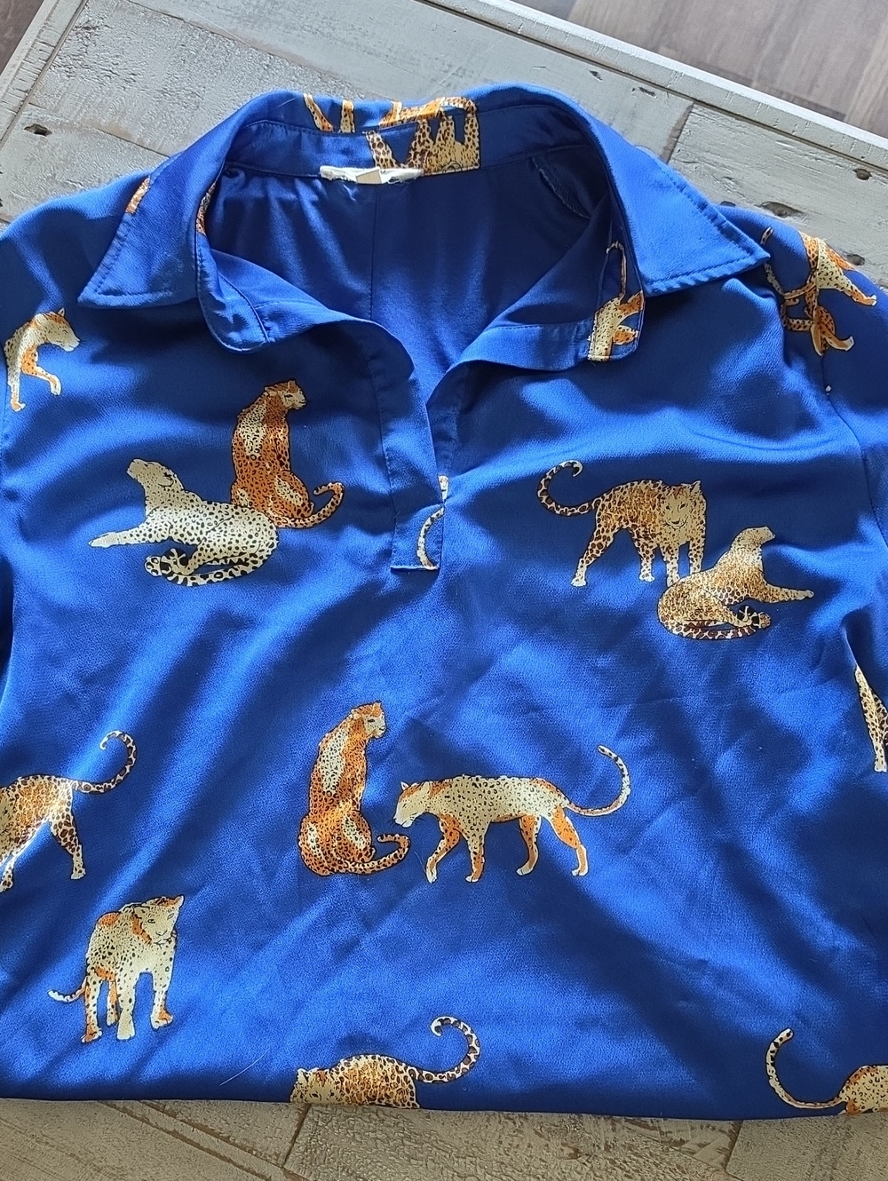 Entro Blue Leopard Print Oversized Blouse Mini Dress Size Large